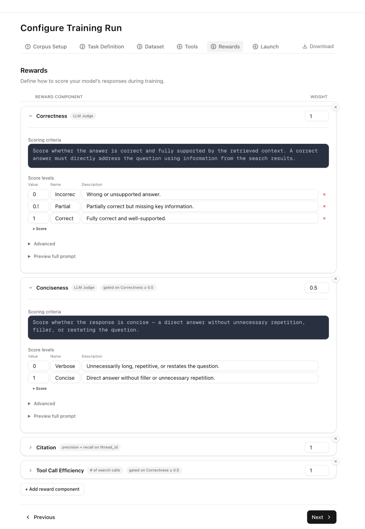 web UI rewards configuration step