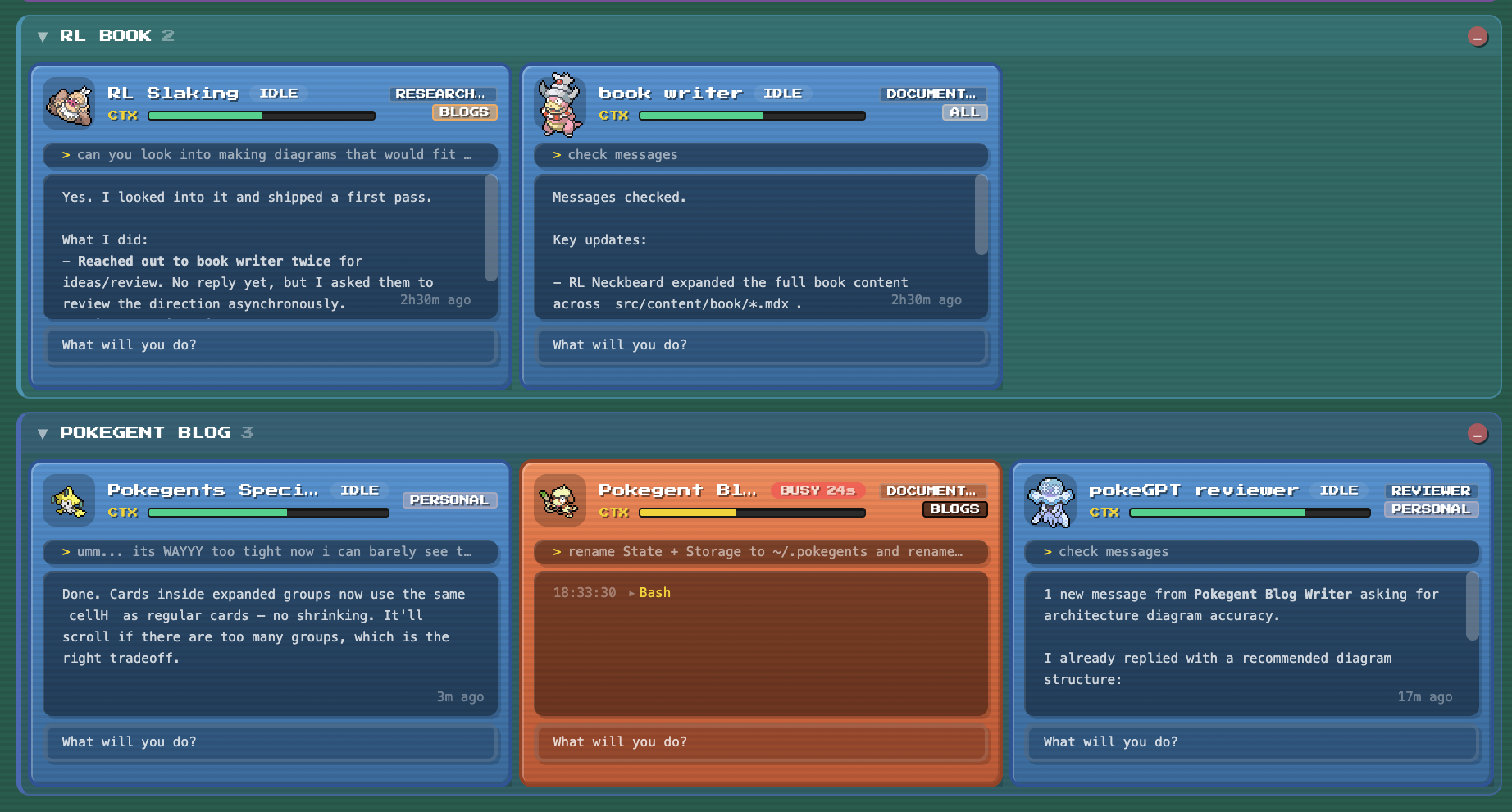pokegents task group with three related agents